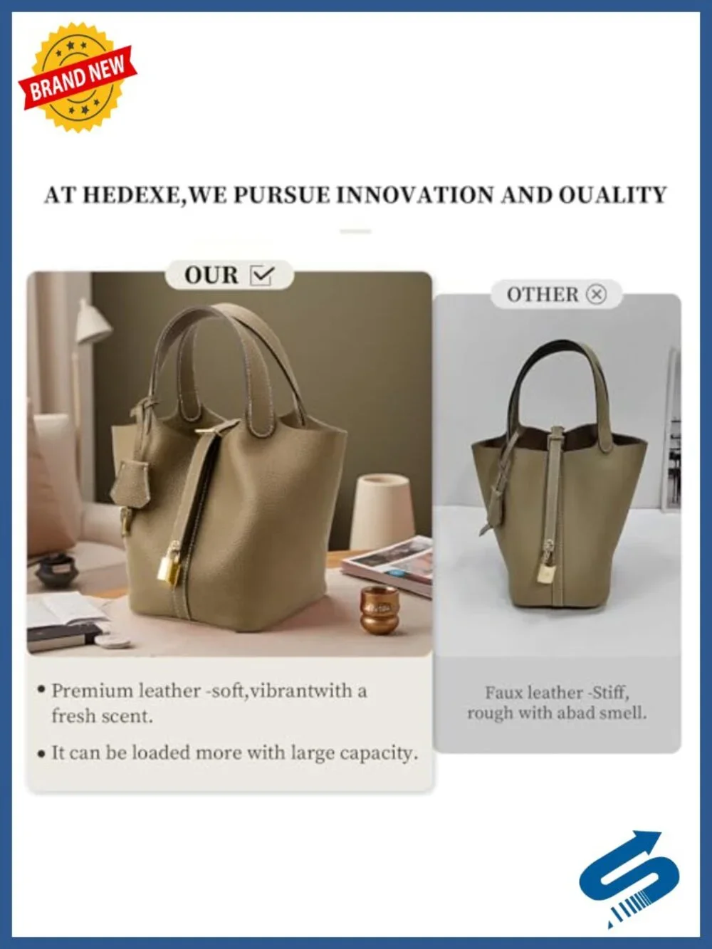 Genuine Leather Bucket Bag Tote Purse Handmade Italian Top-Grain Satchel